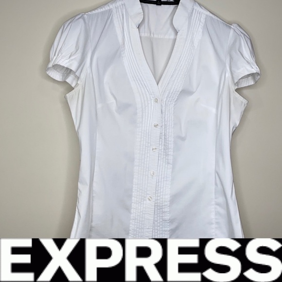 Express Tops - Express Cap Short sleeve W/ Pleated Front Blouse